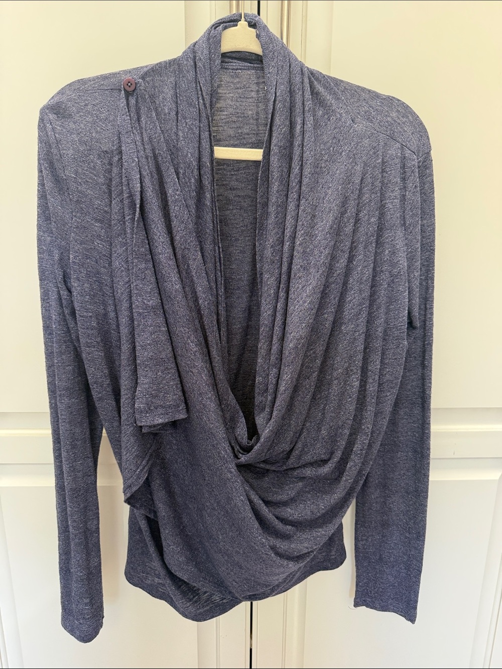 Soybu Heather Navy Draped Open Front Cardigan